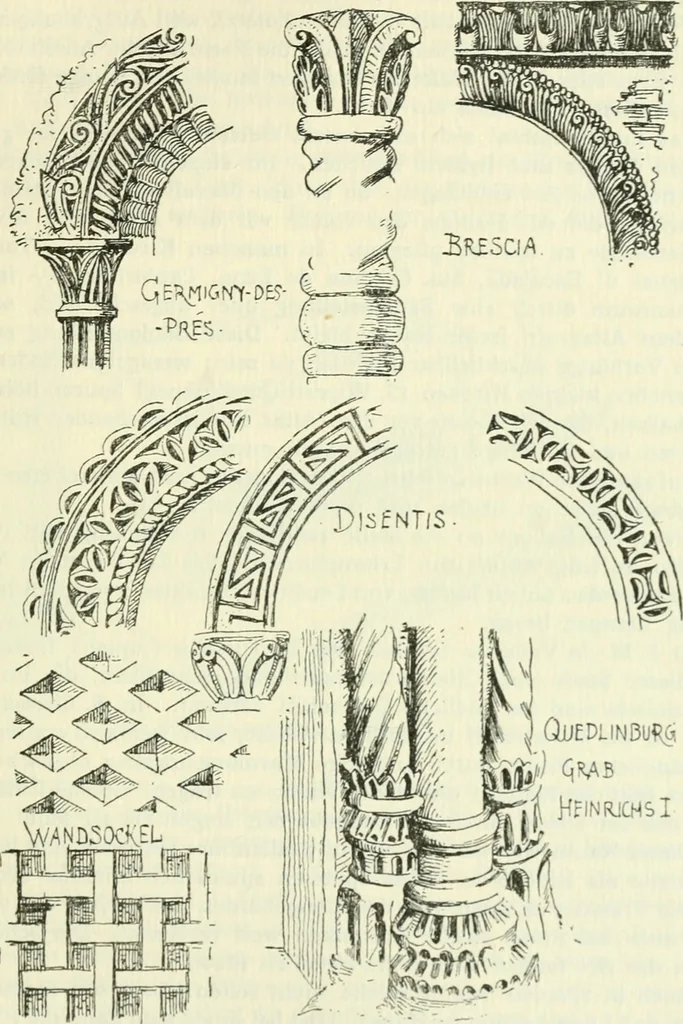 An illustration from Die älteste Kunst, insbesondere di Baukunst, der Germanen, 1909, leaf 153