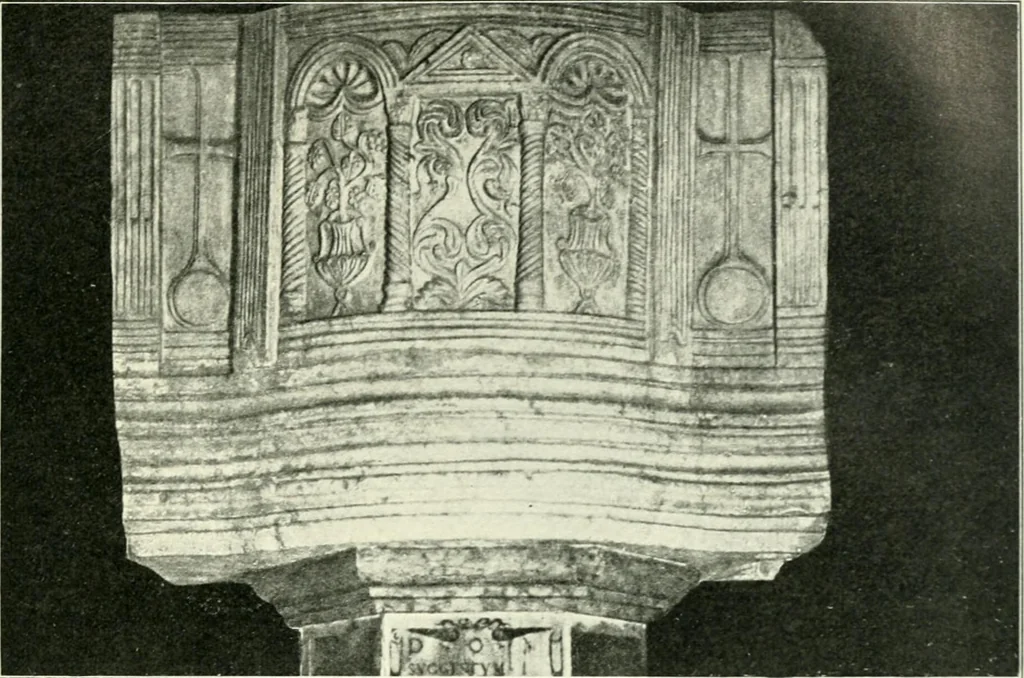 An illustration from Die älteste Kunst, insbesondere di Baukunst, der Germanen, 1909, leaf 173