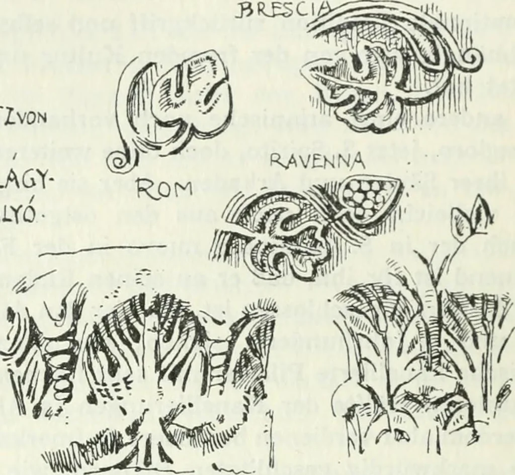 An illustration from Die älteste Kunst, insbesondere di Baukunst, der Germanen, 1909, leaf 184