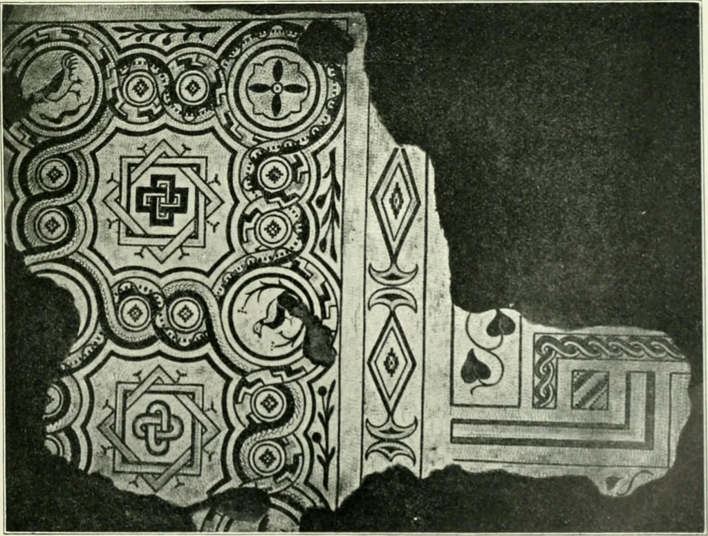 An illustration from Die älteste Kunst, insbesondere di Baukunst, der Germanen, 1909, leaf 185