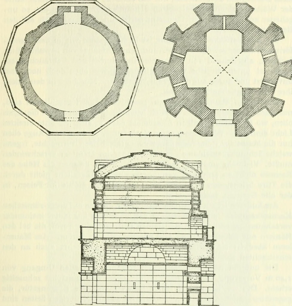 An illustration from Die älteste Kunst, insbesondere di Baukunst, der Germanen, 1909, leaf 189