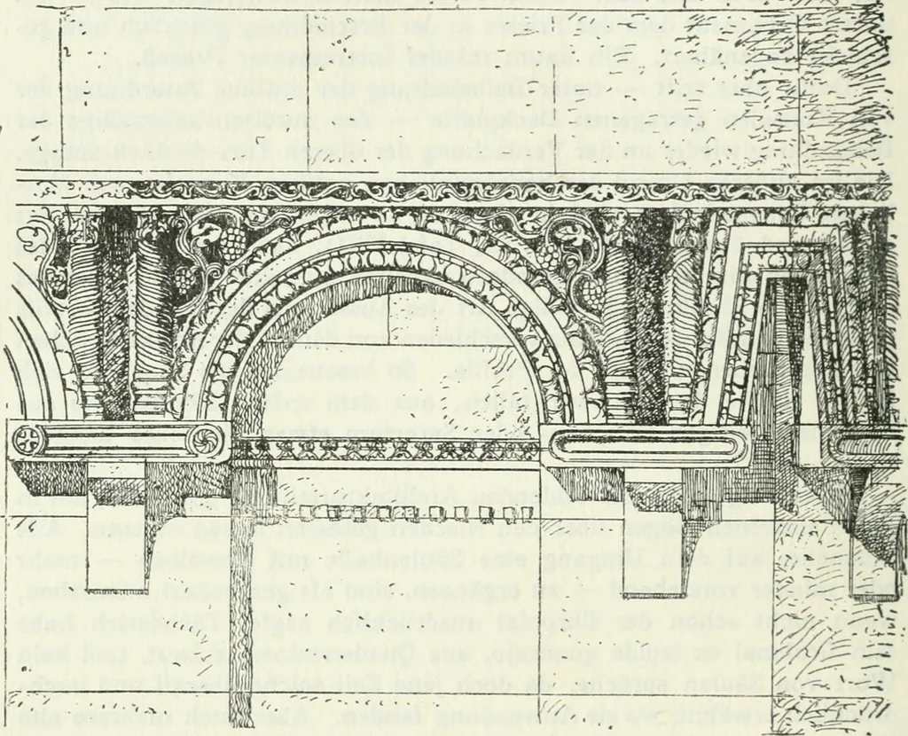 An illustration from Die älteste Kunst, insbesondere di Baukunst, der Germanen, 1909, leaf 198