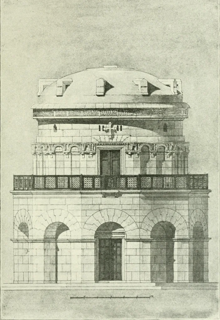 An illustration from Die älteste Kunst, insbesondere di Baukunst, der Germanen, 1909, leaf 199