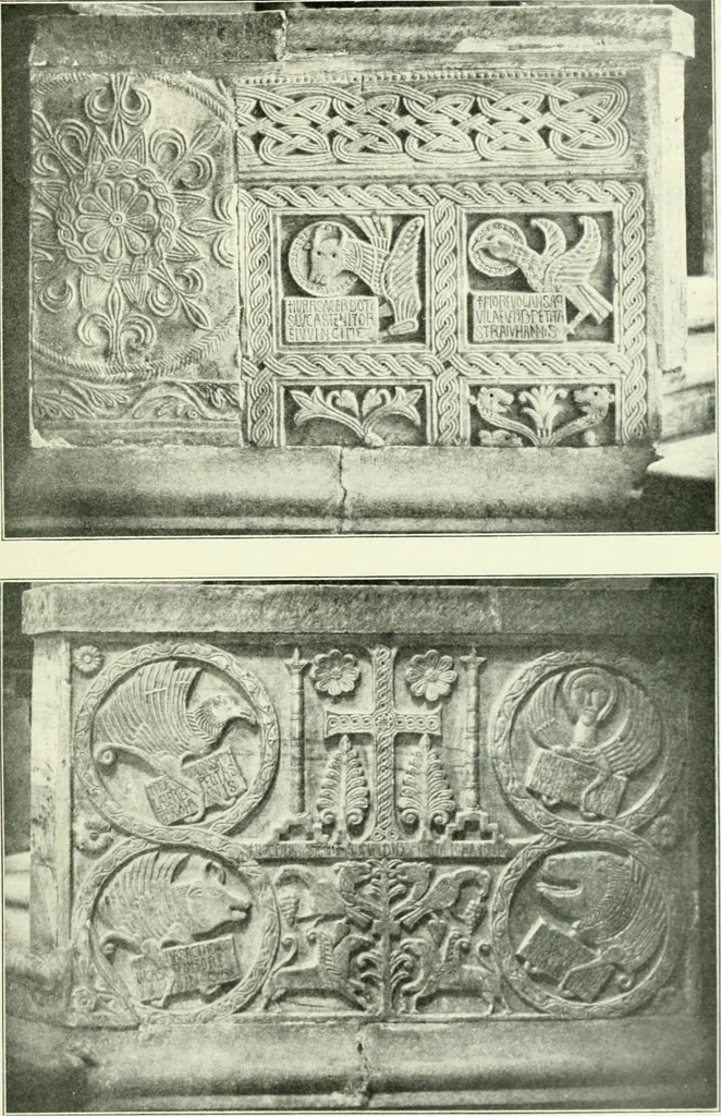 An illustration from Die älteste Kunst, insbesondere di Baukunst, der Germanen, 1909, leaf 229
