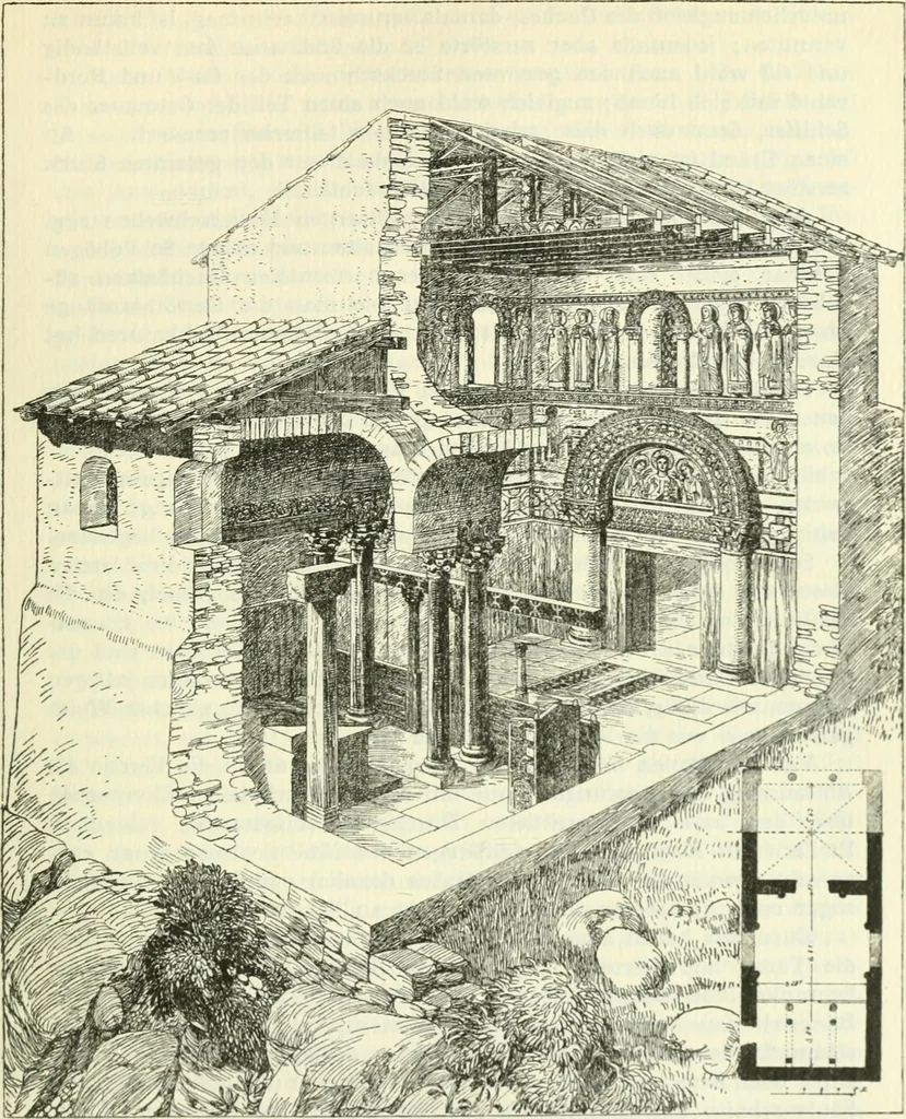 An illustration from Die älteste Kunst, insbesondere di Baukunst, der Germanen, 1909, leaf 249