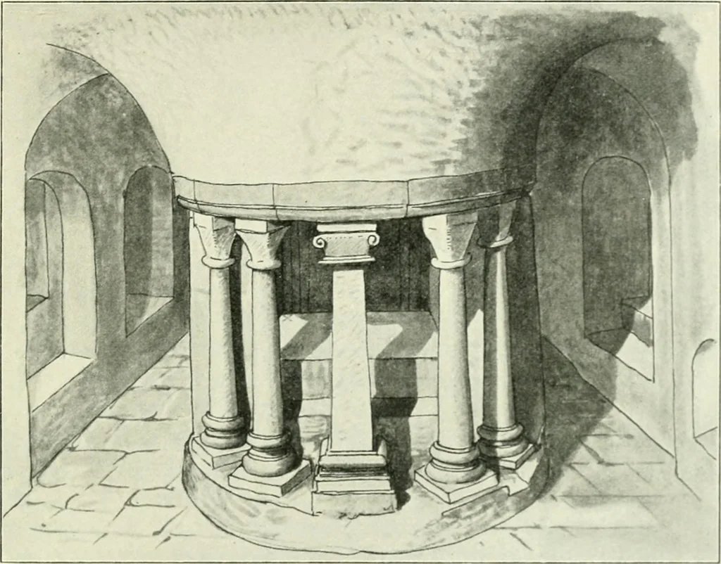 An illustration from Die älteste Kunst, insbesondere di Baukunst, der Germanen, 1909, leaf 349