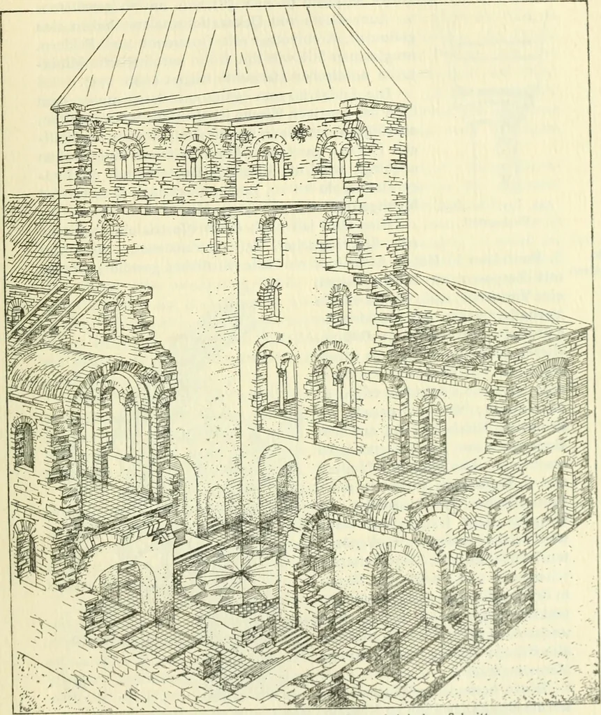 An illustration from Die älteste Kunst, insbesondere di Baukunst, der Germanen, 1909, leaf 355