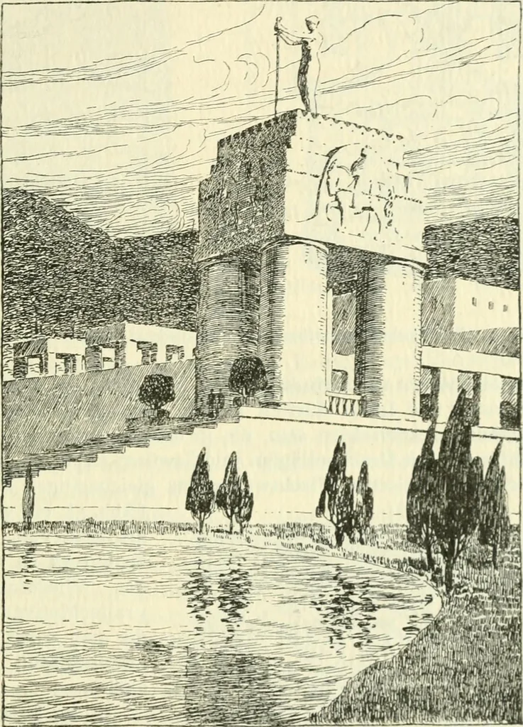 An illustration from Die älteste Kunst, insbesondere di Baukunst, der Germanen, 1909, leaf 37