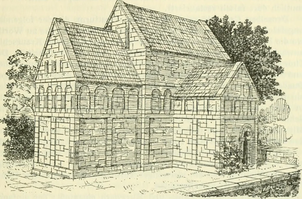 An illustration from Die älteste Kunst, insbesondere di Baukunst, der Germanen, 1909, leaf 375