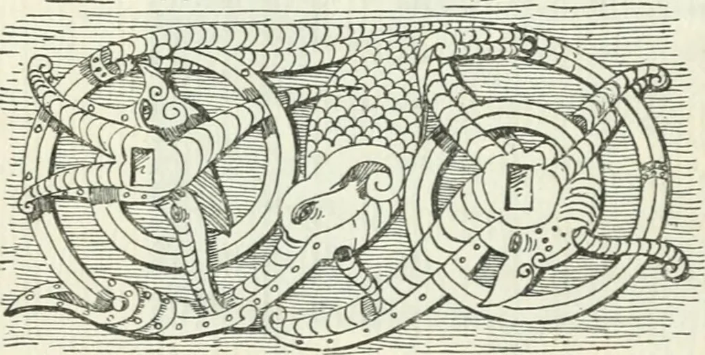 An illustration from Die älteste Kunst, insbesondere di Baukunst, der Germanen, 1909, leaf 38