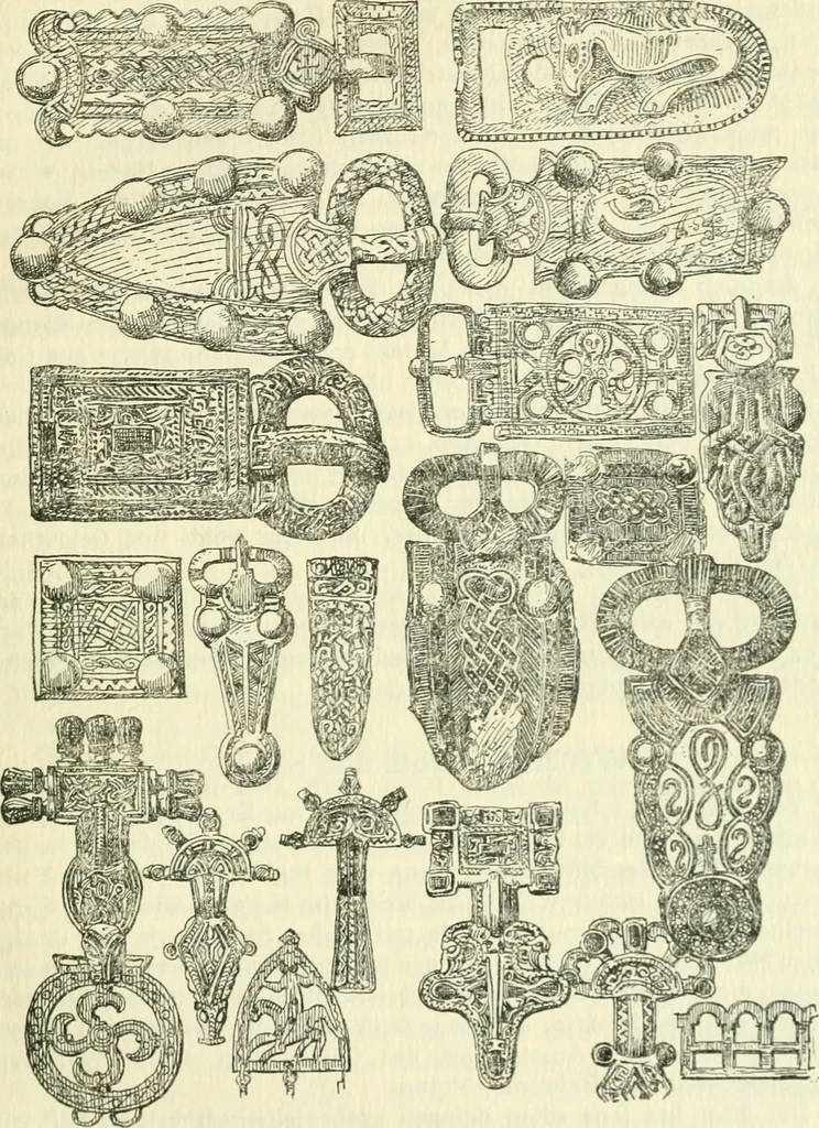 An illustration from Die älteste Kunst, insbesondere di Baukunst, der Germanen, 1909, leaf 47