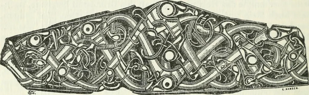 An illustration from Die älteste Kunst, insbesondere di Baukunst, der Germanen, 1909, leaf 82