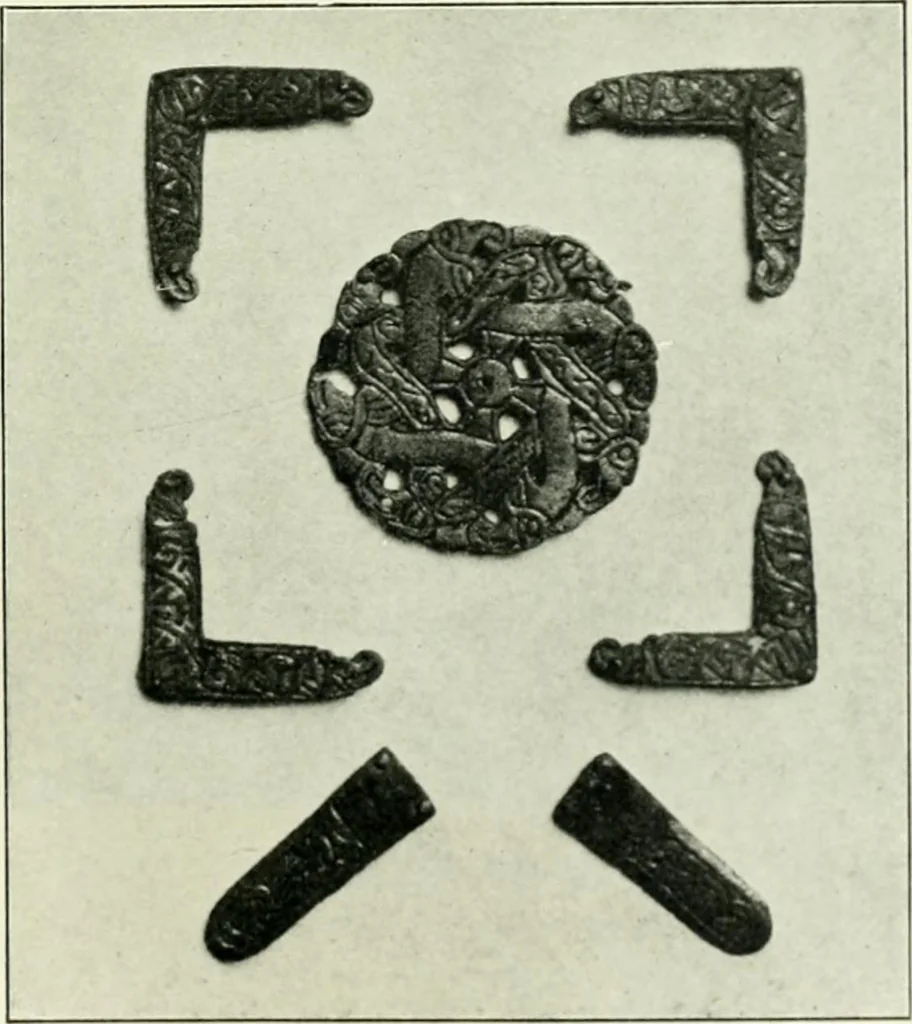 An illustration from Die älteste Kunst, insbesondere di Baukunst, der Germanen, 1909, leaf 83