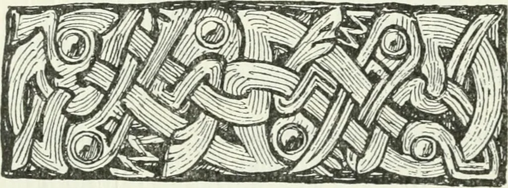 An illustration from Die älteste Kunst, insbesondere di Baukunst, der Germanen, 1909, leaf 94