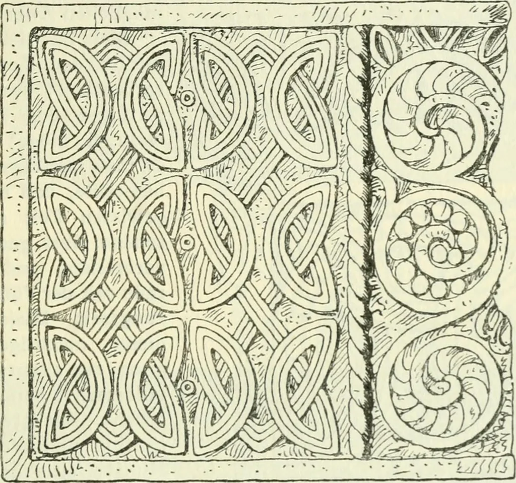 An illustration from Die älteste Kunst, insbesondere di Baukunst, der Germanen, 1909, leaf 95