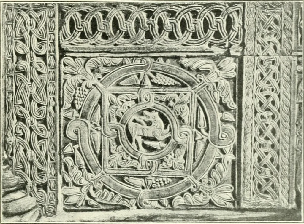 An illustration from Die älteste Kunst, insbesondere di Baukunst, der Germanen, 1909, leaf 97