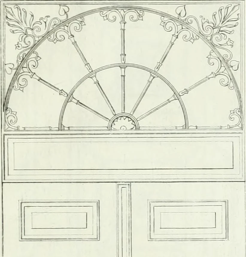 An illustration from Die Mappe des Bautischlers : oder, Ideen zu Thorwegen, Hausthüren, Doppelthüren, Vorsetzern, Stubenthüren, Gewölbethüren, Glasthüren, Bogen- und andern Fenstern, mit ihrem vergrössert dargestellten Grund- und Profilriss und dem beigefügten Maassstabe : zum Gebrauche für Architecten, Decorateurs, Baugewerken, Tischler, Glaser, Bildhauer und Freunde der Baukunst : mit besonderer Rücksicht auf leichte Ausführbarkeit der im Praktischen oft schwer zu hebenden Schwierigkeiten und auf die Anwendung bei alten, neu zu decorirenden Gebäuden : auch als Vorlegeblätter anwendbar, 1832, leaf 22