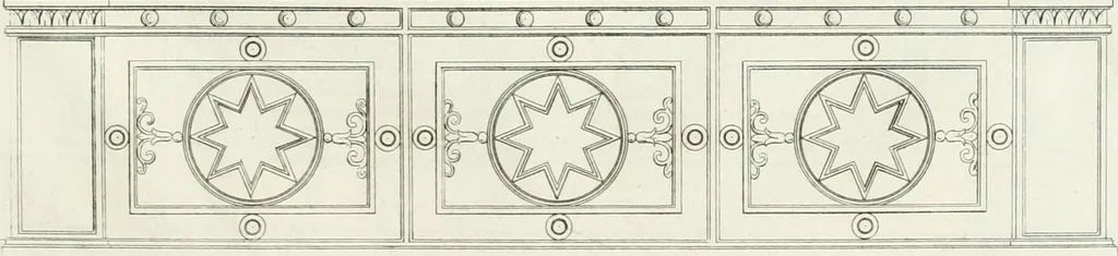 An illustration from Die Mappe des Bautischlers : oder, Ideen zu Thorwegen, Hausthüren, Doppelthüren, Vorsetzern, Stubenthüren, Gewölbethüren, Glasthüren, Bogen- und andern Fenstern, mit ihrem vergrössert dargestellten Grund- und Profilriss und dem beigefügten Maassstabe : zum Gebrauche für Architecten, Decorateurs, Baugewerken, Tischler, Glaser, Bildhauer und Freunde der Baukunst : mit besonderer Rücksicht auf leichte Ausführbarkeit der im Praktischen oft schwer zu hebenden Schwierigkeiten und auf die Anwendung bei alten, neu zu decorirenden Gebäuden : auch als Vorlegeblätter anwendbar, 1832, leaf 54