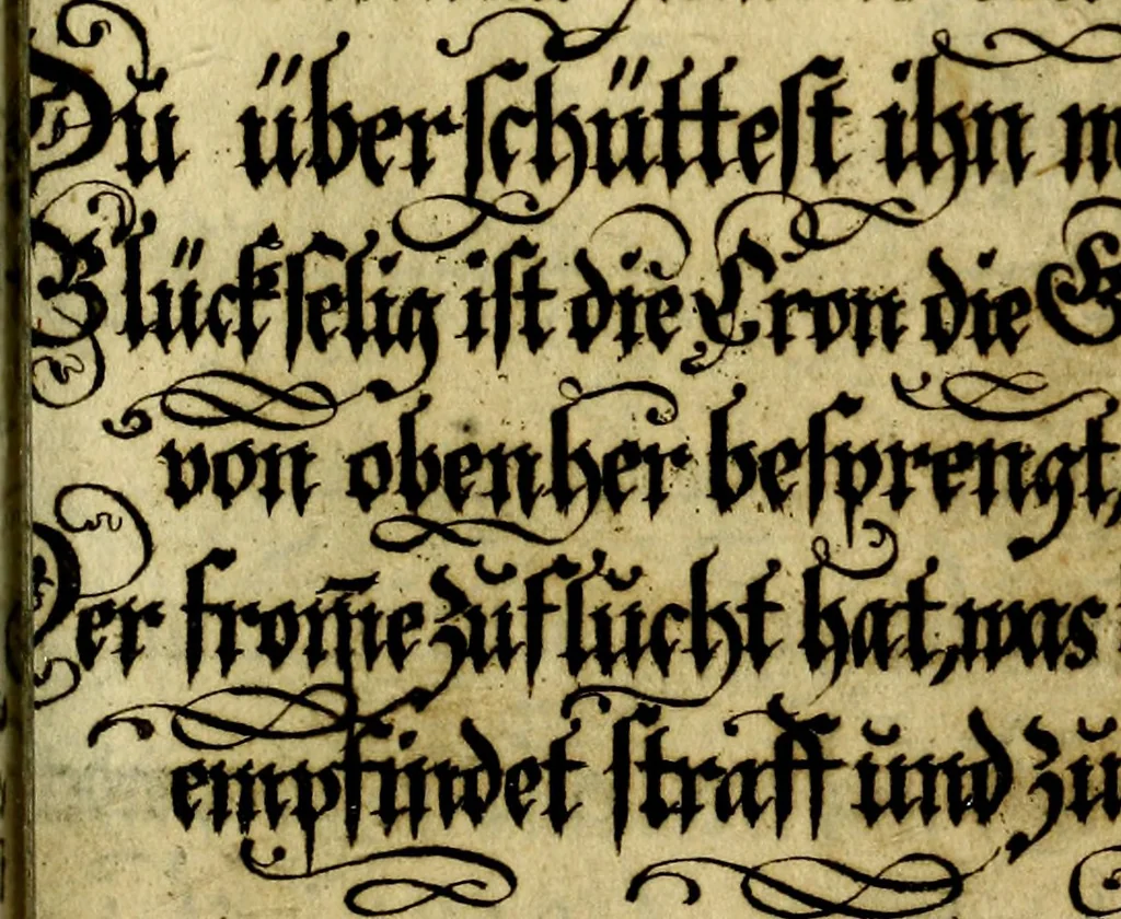 An illustration from Die mit teutschen Saiten überzogene, heilige Kron-Harffe, oder, Verfassung des gantzen Psalter Davids in teutsche Reim-Gebände : vermittelst sonderbarer darzu mit dem basso continuo, neu-verfertigter Kunst-Melodeyen ..., 1680, leaf 128