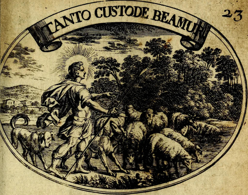 An illustration from Die mit teutschen Saiten überzogene, heilige Kron-Harffe, oder, Verfassung des gantzen Psalter Davids in teutsche Reim-Gebände : vermittelst sonderbarer darzu mit dem basso continuo, neu-verfertigter Kunst-Melodeyen ..., 1680, leaf 142