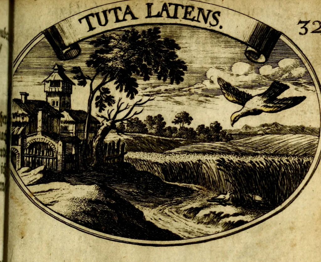 An illustration from Die mit teutschen Saiten überzogene, heilige Kron-Harffe, oder, Verfassung des gantzen Psalter Davids in teutsche Reim-Gebände : vermittelst sonderbarer darzu mit dem basso continuo, neu-verfertigter Kunst-Melodeyen ..., 1680, leaf 194
