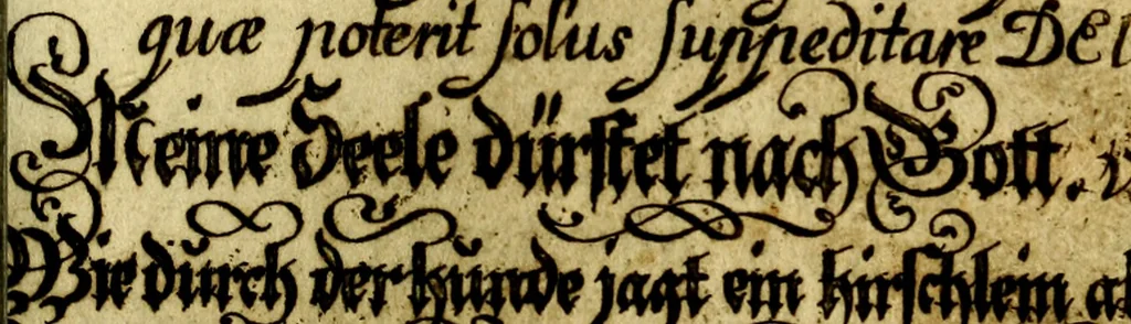 An illustration from Die mit teutschen Saiten überzogene, heilige Kron-Harffe, oder, Verfassung des gantzen Psalter Davids in teutsche Reim-Gebände : vermittelst sonderbarer darzu mit dem basso continuo, neu-verfertigter Kunst-Melodeyen ..., 1680, leaf 254