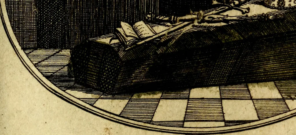 An illustration from Die mit teutschen Saiten überzogene, heilige Kron-Harffe, oder, Verfassung des gantzen Psalter Davids in teutsche Reim-Gebände : vermittelst sonderbarer darzu mit dem basso continuo, neu-verfertigter Kunst-Melodeyen ..., 1680, leaf 292