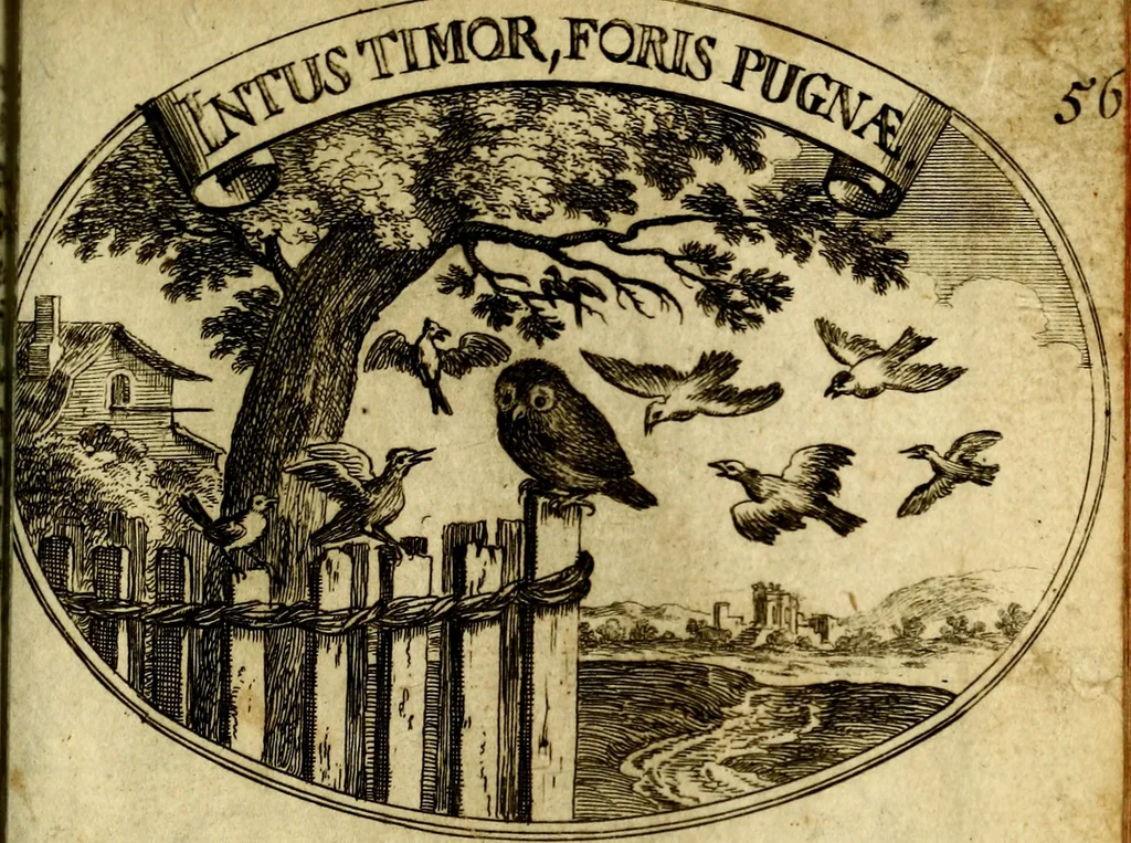An illustration from Die mit teutschen Saiten überzogene, heilige Kron-Harffe, oder, Verfassung des gantzen Psalter Davids in teutsche Reim-Gebände : vermittelst sonderbarer darzu mit dem basso continuo, neu-verfertigter Kunst-Melodeyen ..., 1680, leaf 330