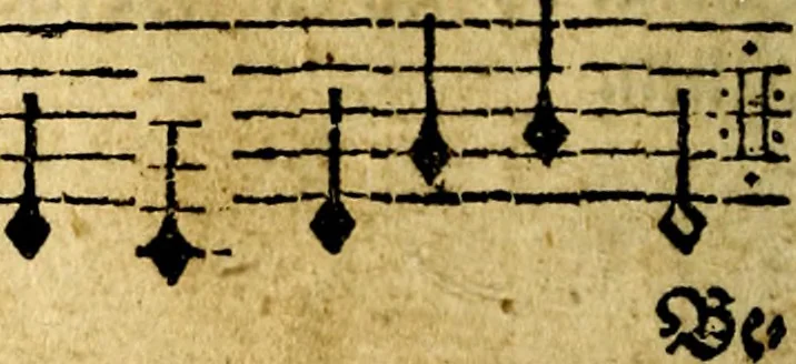 An illustration from Die mit teutschen Saiten überzogene, heilige Kron-Harffe, oder, Verfassung des gantzen Psalter Davids in teutsche Reim-Gebände : vermittelst sonderbarer darzu mit dem basso continuo, neu-verfertigter Kunst-Melodeyen ..., 1680, leaf 37