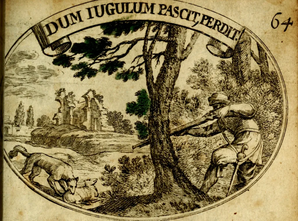 An illustration from Die mit teutschen Saiten überzogene, heilige Kron-Harffe, oder, Verfassung des gantzen Psalter Davids in teutsche Reim-Gebände : vermittelst sonderbarer darzu mit dem basso continuo, neu-verfertigter Kunst-Melodeyen ..., 1680, leaf 370