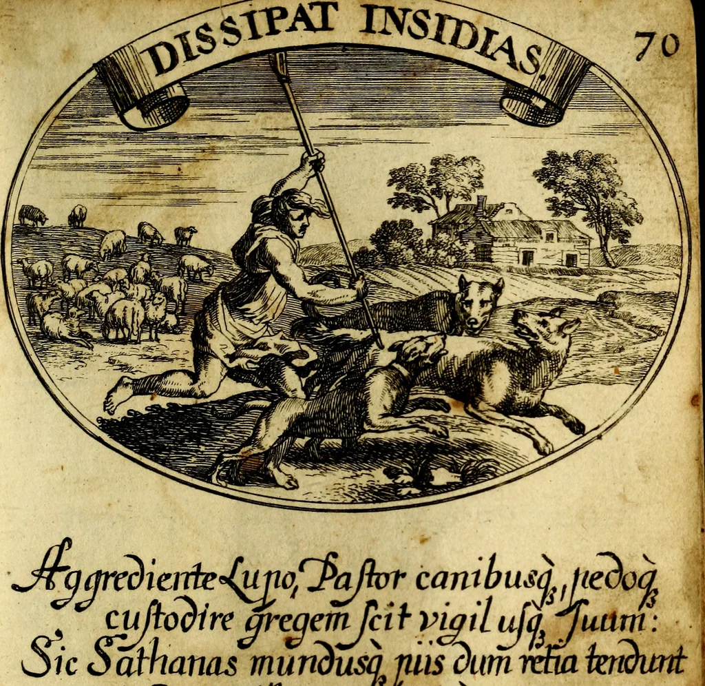An illustration from Die mit teutschen Saiten überzogene, heilige Kron-Harffe, oder, Verfassung des gantzen Psalter Davids in teutsche Reim-Gebände : vermittelst sonderbarer darzu mit dem basso continuo, neu-verfertigter Kunst-Melodeyen ..., 1680, leaf 404