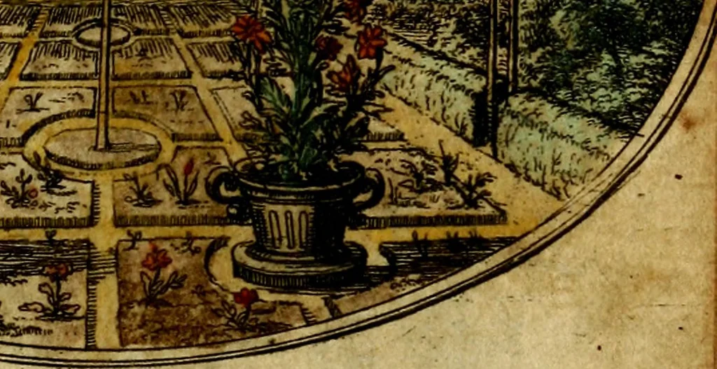 An illustration from Die mit teutschen Saiten überzogene, heilige Kron-Harffe, oder, Verfassung des gantzen Psalter Davids in teutsche Reim-Gebände : vermittelst sonderbarer darzu mit dem basso continuo, neu-verfertigter Kunst-Melodeyen ..., 1680, leaf 42
