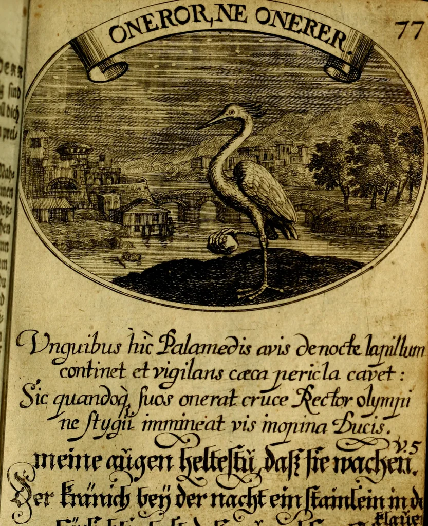 An illustration from Die mit teutschen Saiten überzogene, heilige Kron-Harffe, oder, Verfassung des gantzen Psalter Davids in teutsche Reim-Gebände : vermittelst sonderbarer darzu mit dem basso continuo, neu-verfertigter Kunst-Melodeyen ..., 1680, leaf 442