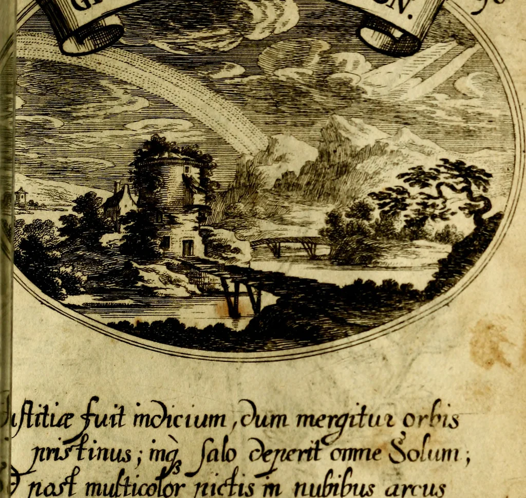 An illustration from Die mit teutschen Saiten überzogene, heilige Kron-Harffe, oder, Verfassung des gantzen Psalter Davids in teutsche Reim-Gebände : vermittelst sonderbarer darzu mit dem basso continuo, neu-verfertigter Kunst-Melodeyen ..., 1680, leaf 544