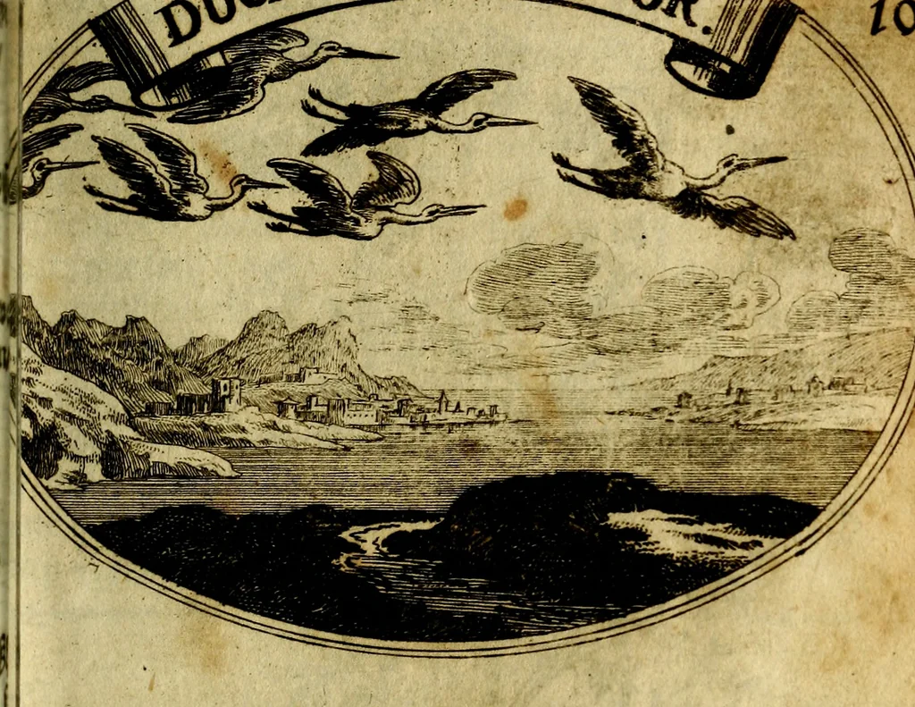 An illustration from Die mit teutschen Saiten überzogene, heilige Kron-Harffe, oder, Verfassung des gantzen Psalter Davids in teutsche Reim-Gebände : vermittelst sonderbarer darzu mit dem basso continuo, neu-verfertigter Kunst-Melodeyen ..., 1680, leaf 568