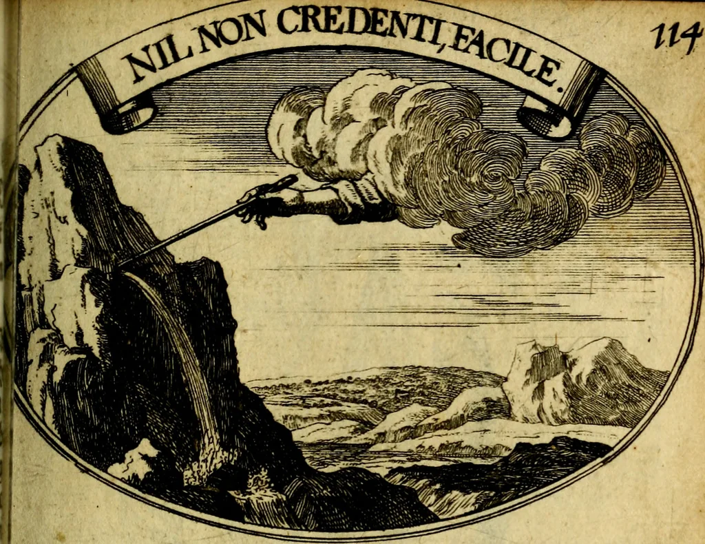 An illustration from Die mit teutschen Saiten überzogene, heilige Kron-Harffe, oder, Verfassung des gantzen Psalter Davids in teutsche Reim-Gebände : vermittelst sonderbarer darzu mit dem basso continuo, neu-verfertigter Kunst-Melodeyen ..., 1680, leaf 646