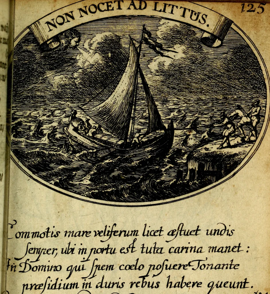 An illustration from Die mit teutschen Saiten überzogene, heilige Kron-Harffe, oder, Verfassung des gantzen Psalter Davids in teutsche Reim-Gebände : vermittelst sonderbarer darzu mit dem basso continuo, neu-verfertigter Kunst-Melodeyen ..., 1680, leaf 710