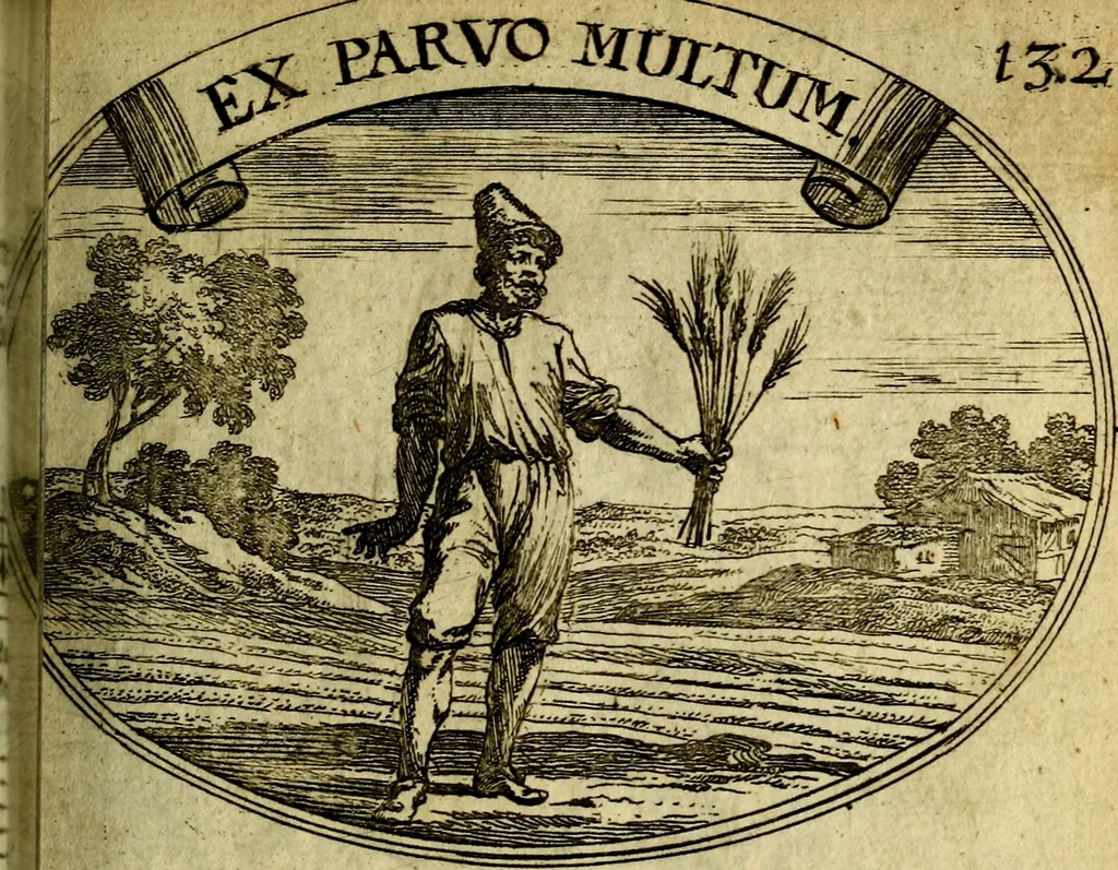 An illustration from Die mit teutschen Saiten überzogene, heilige Kron-Harffe, oder, Verfassung des gantzen Psalter Davids in teutsche Reim-Gebände : vermittelst sonderbarer darzu mit dem basso continuo, neu-verfertigter Kunst-Melodeyen ..., 1680, leaf 742