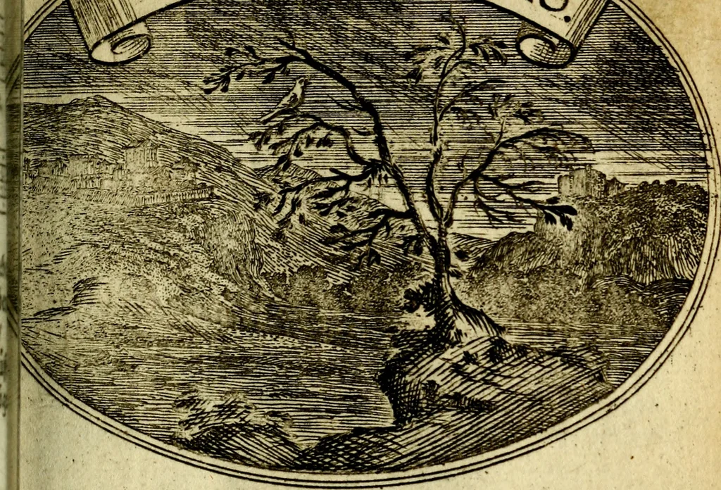 An illustration from Die mit teutschen Saiten überzogene, heilige Kron-Harffe, oder, Verfassung des gantzen Psalter Davids in teutsche Reim-Gebände : vermittelst sonderbarer darzu mit dem basso continuo, neu-verfertigter Kunst-Melodeyen ..., 1680, leaf 750