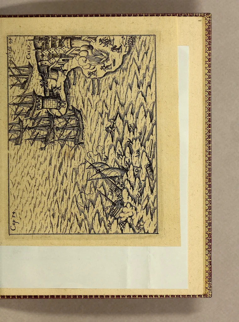 An illustration from Die neuntzehende Schiffarth, inhaltendt, Fünff Schiffarthen Samuel Brauns Burgers vnd Wund Artzt zu Basel, so er vor kurtzen Jahren in vnterschiedliche frembde Königreich vnd Landschafften glücklich gethan, nemlich, in Africam vnd dessen Provincien Congo, Bansa Loanga, Angola, Guinea, Morenland, Bennin, Amboisa, vnd zu dem festen Castell Nassaw in More. : Item gen Alexandriam in Syrien, in Portugall, Hispanien, Italien, wie auch vnterschiedliche Insulen, als da seynd die Canarien, Madera, Cales Males, Malta, Candia, Sicilein, Sardegna, Corfu, vnd andere mehr, biss zu seiner Widerkunfft in Hollandt, 1626, leaf 111