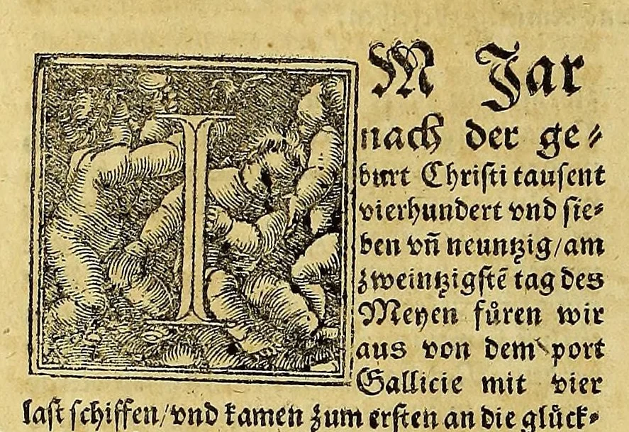 An illustration from Die new Welt, der Landschaften vnnd Insulen, so bis hie her allen Altweltbeschrybern vnbekant, jungst aber von den Portugalesern vnnd Hispaniern jm nidergenglichen Meer herfunden. : Sambt den Sitten vnd Gebreuchen der inwonenden Völcker. Auch was Gütter oder Waren man bey jnen funden, vnd jnn vnsere Landt bracht hab. Do bey findt man auch hie den Vrsprung vnd Altherkummen der fürnembsten gwaltigsten Völcker der altbekanten Welt, als do seind die Tartern, Moscouiten ... etc. nach Anzeygung vnd Innhalt diss vmbgewenten Blats, 1534, leaf 114