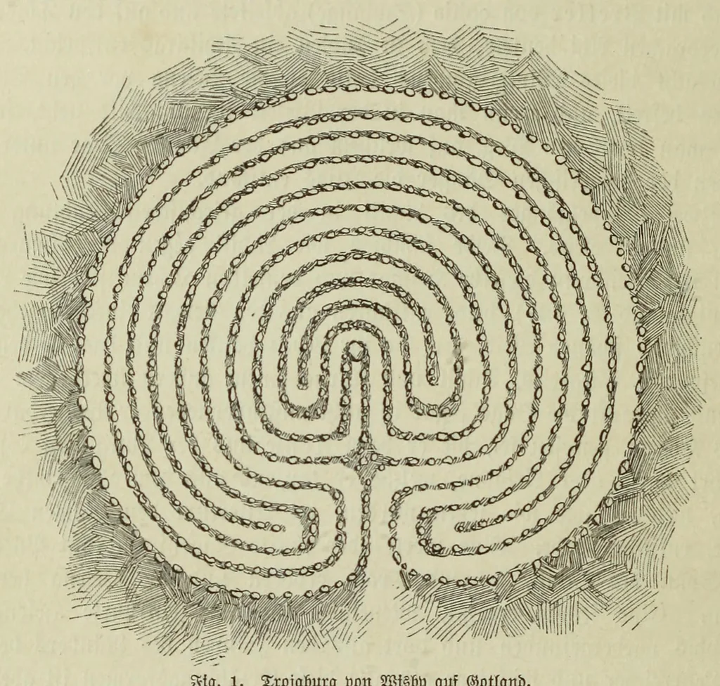 An illustration from Die nordische herkunft der Trojasage bezeugt durch den krug von Tragliatella : eine dritthalbtausendjährige urkunde : Nachtrag zu den Trojaburgen Nordeuropas, 1893, leaf 16