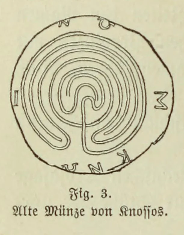 An illustration from Die nordische herkunft der Trojasage bezeugt durch den krug von Tragliatella : eine dritthalbtausendjährige urkunde : Nachtrag zu den Trojaburgen Nordeuropas, 1893, leaf 18