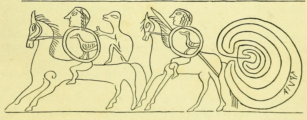 An illustration from Die nordische herkunft der Trojasage bezeugt durch den krug von Tragliatella : eine dritthalbtausendjährige urkunde : Nachtrag zu den Trojaburgen Nordeuropas, 1893, leaf 3