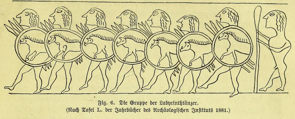 An illustration from Die nordische herkunft der Trojasage bezeugt durch den krug von Tragliatella : eine dritthalbtausendjährige urkunde : Nachtrag zu den Trojaburgen Nordeuropas, 1893, leaf 33