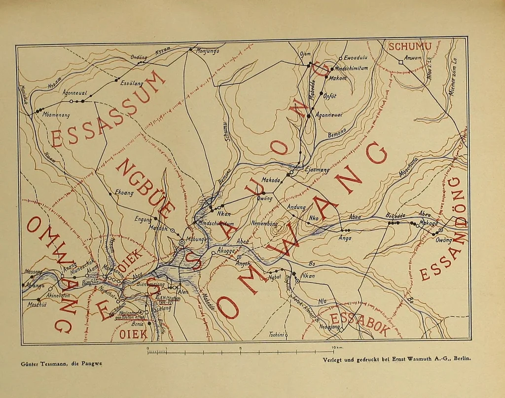 An illustration from Die Pangwe; völkerkundliche Monographie eines westafrikanischen Negerstammes; Ergebnisse der Lübecker Pangwe-expedition 1907-1909 und früherer Forschungen 1904-1907, 1913, leaf 87