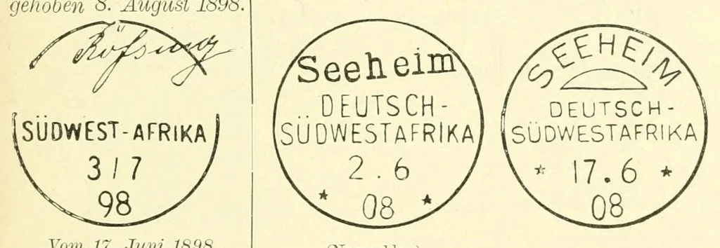 An illustration from Die postfreimarken und die entwertungen der deutschen postanstalten in den schutzgebieten und im auslande, 1908, leaf 101