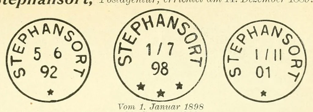 An illustration from Die postfreimarken und die entwertungen der deutschen postanstalten in den schutzgebieten und im auslande, 1908, leaf 105