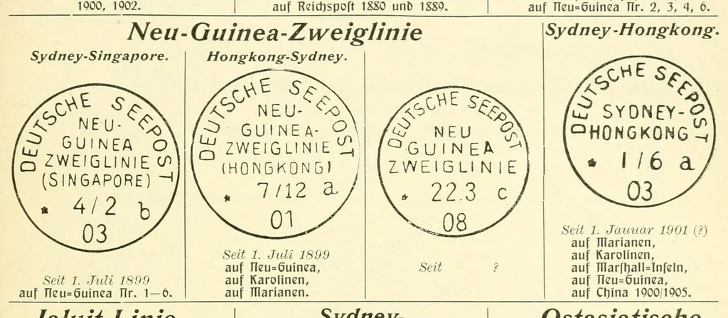 An illustration from Die postfreimarken und die entwertungen der deutschen postanstalten in den schutzgebieten und im auslande, 1908, leaf 111