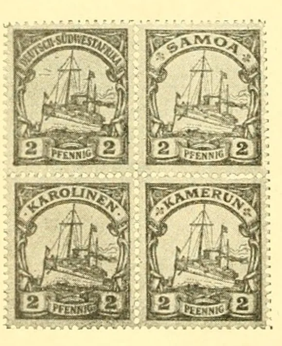 An illustration from Die postfreimarken und die entwertungen der deutschen postanstalten in den schutzgebieten und im auslande, 1908, leaf 120